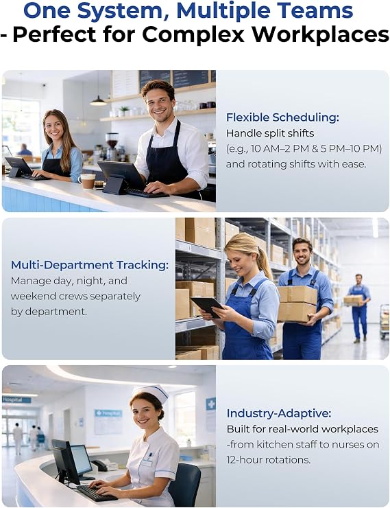 Clocking in Machine for Small Business with USB Data Transfer, Biometric Time Clock for Employees, Fingerprint & PIN Standalone Punch Machine, No WiFi/Software/Monthly Fees
