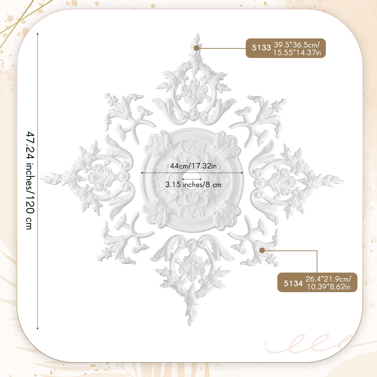 Sintuff 47.24 Inch Large Ceiling Medallion for Light Fixtures, 47.24"OD x 3.15"ID, Thermoformed Classic PVC Design Primed Ready to Paint for Chandeliers Ceiling Light Decoration — Amazon image 2