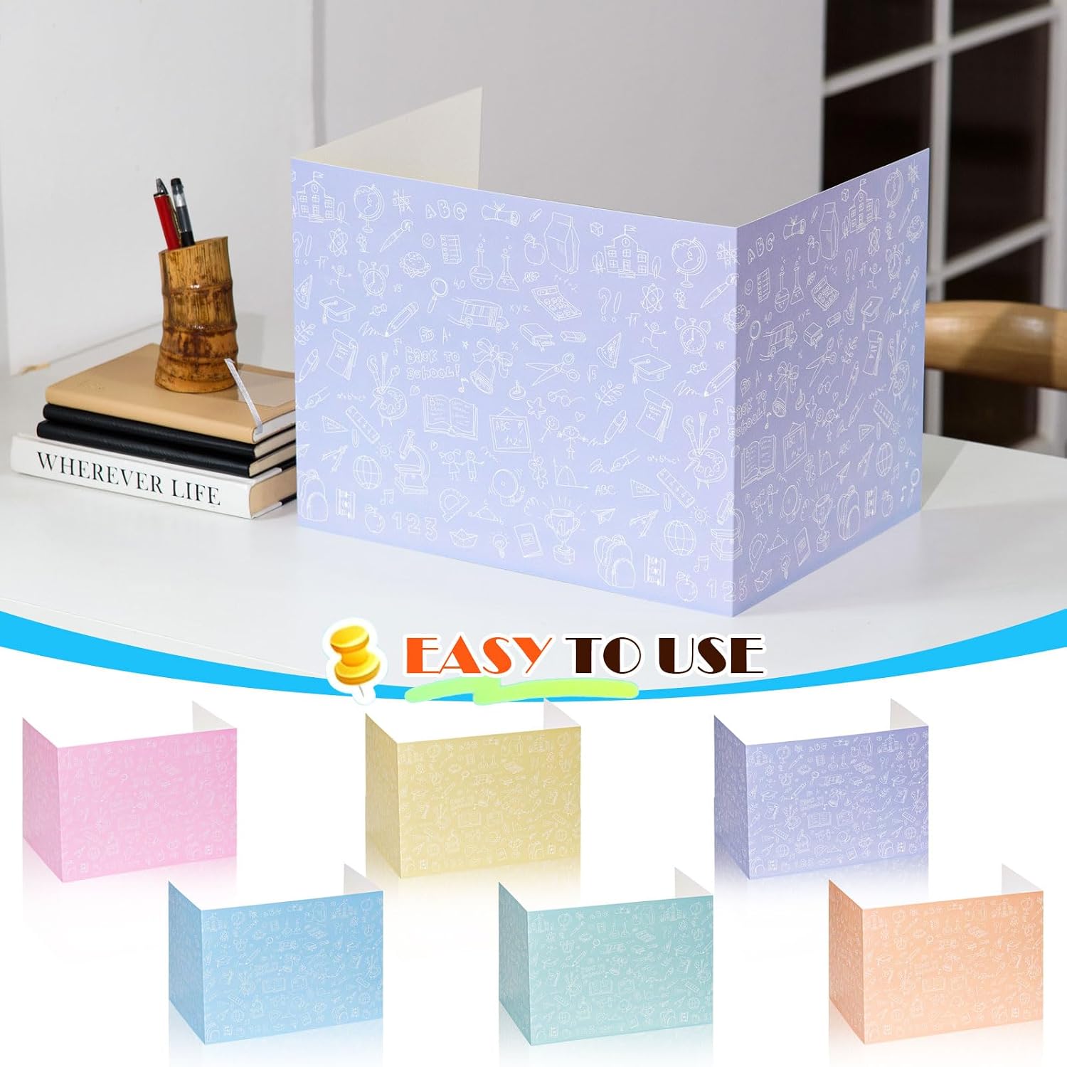 FOBSME 24 Pcs Student Desk Privacy Board Waterproof Classroom Desk Divider | Cardboard Trifold Test Study Carrel Barrier Shield Panels with Label for Teacher Back to School Supply,6 Pastel Colors