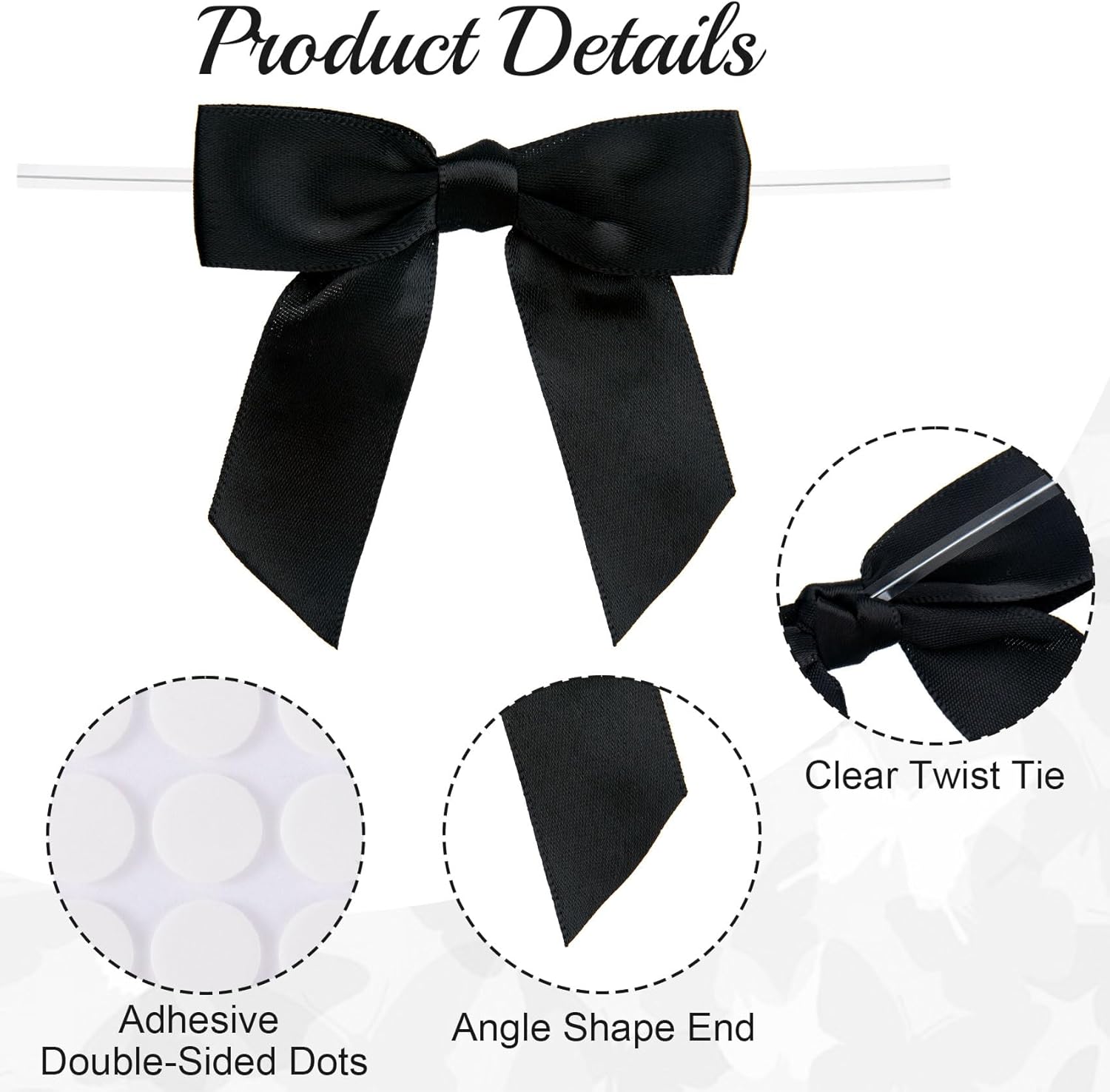 Condition photo showing New/Like New for 20pcs black twist tie bow for crafts, 3.5" small premade gift bow, satin ribbon bowknot for wrapping gift bakery candy treat bag christmas halloween wedding bridal shower decor