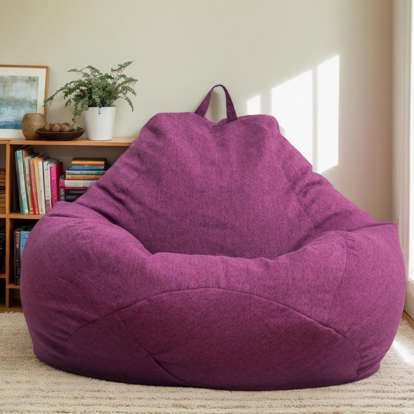 Copertura Bean Bag Solo Poltrona Beanbag Per Adulti Grande Bean Bag Copertura Lavabile Stretch Senza Riempimento Sedia Da Lettura Zipper,Viola,105 * 115cm