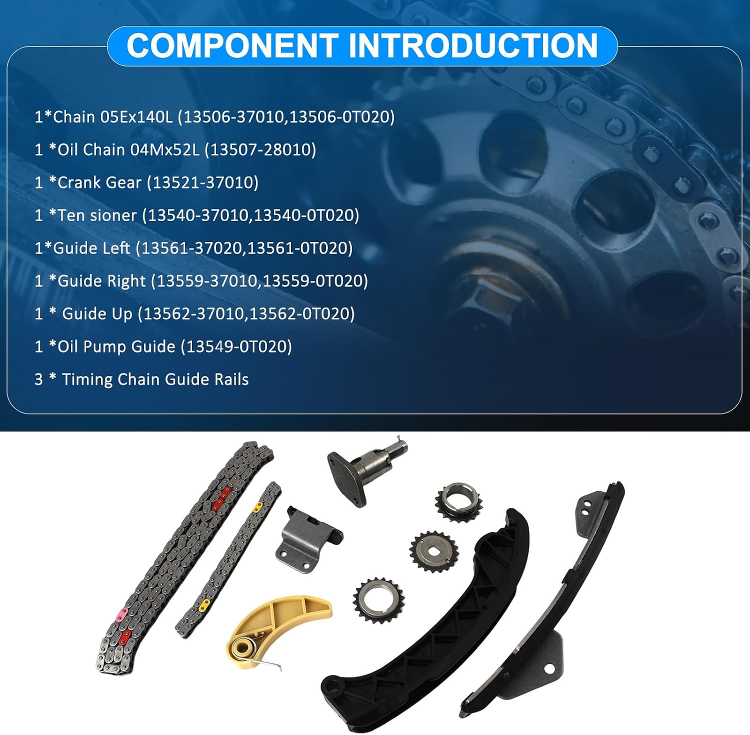 Timing Chain Kit Replacement Compatible with Toyota Models 2017- Yaris Scion Vibe Corolla Matrix Prius xD CT200H 1.8L 2.4L 2ZR FE 1.8L Part 13559-37050