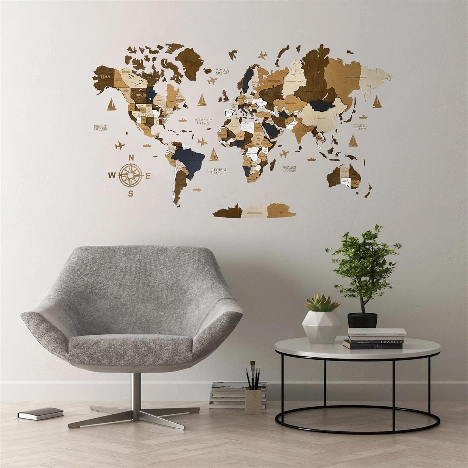 Mapa decorativo para pared en 3D, mapa del mundo de madera acrílica extragrande con 200 chinchetas de bandera, obra de arte moderna creativa para el hogar y la oficina
