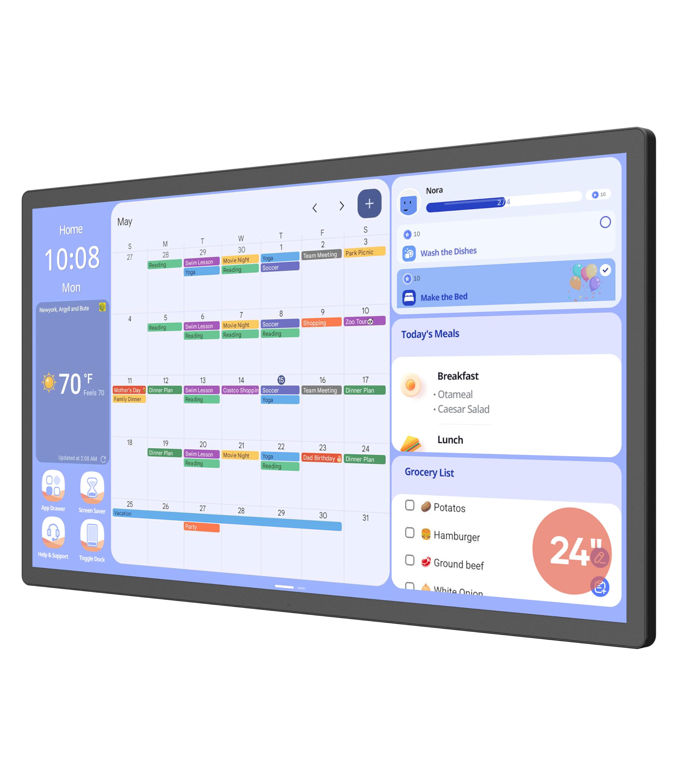 Cozyla Digital Calendar+ 2: 24 inch Wall Planner Touch Screen Chore Chart Customize Dashboard Smart Electronic Calendar for Family Schedules Meal Planner Support Any Google Play App Wall Mount Black