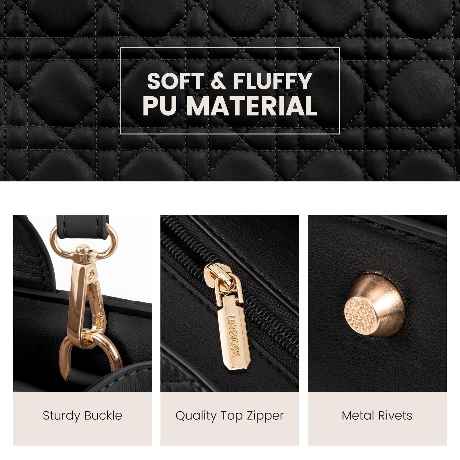 LOVEVOOK Purses and Handbags for Women, Handbags Shoulder Bags Black Purses and PU Leather Top Handles for Lady