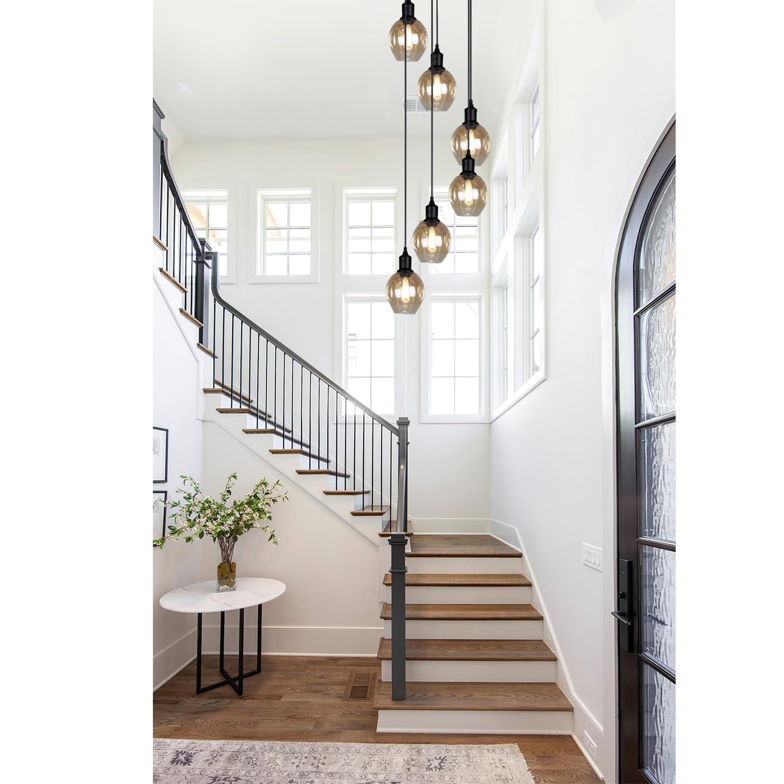 HYJAUSXB Duplex Staircase Long Chandelier E27 LED, Modern Design,Multi Glass Balls Stairwell Spiral Pendant Lights,Multi Lights for Villa