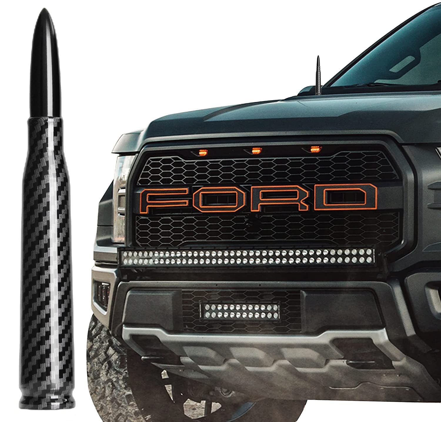 50 Cal Truck Antenna Replacement Compatible with Ford F150 F250 F350, Dodge RAM 1500, Chevy Silverado,GMC Sierra, Jeep Wrangler/Gladiator, Toyota Tundra/Tacoma.-1990 - Current(Carbon Fiber)
