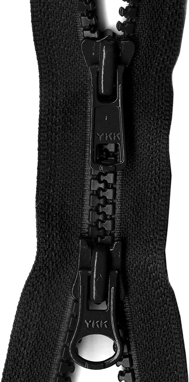 #5 Molded Vislon YKK Jacket 2-Way Separating Zipper - Choose Your Color & Length - Made in The United States (1 Zipper Per Pack) (Black, 24" Inches)