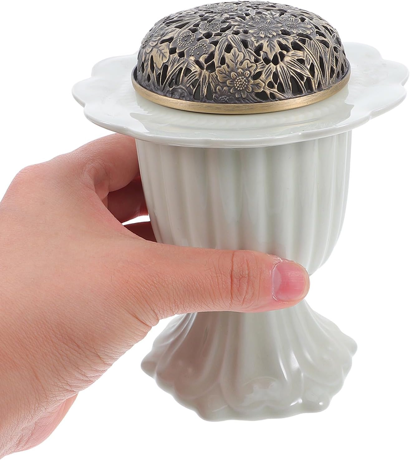 HEMOTON Ceramic Incense Burner with Footed Base, Cone and Bakhoor Holder, Handcrafted Celadon Glaze, Suitable for Meditation, Yoga, Home and Office Altar Aromatherapy