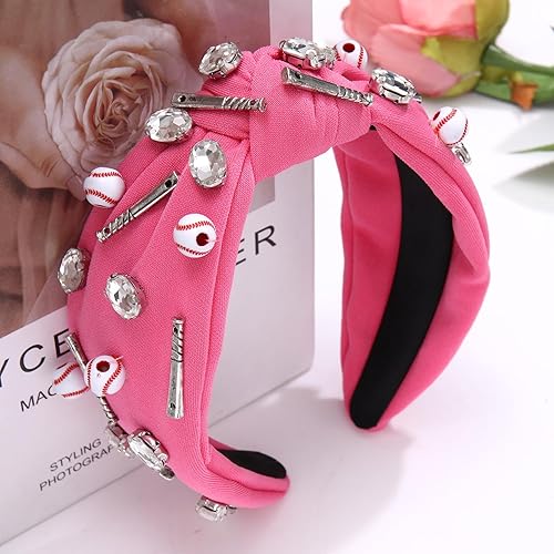 Miniatura 4 de Diadema anudada de béisbol para mujer, con dije de béisbol de cristal brillante, diadema con nudo superior para el día del juego, accesorios de