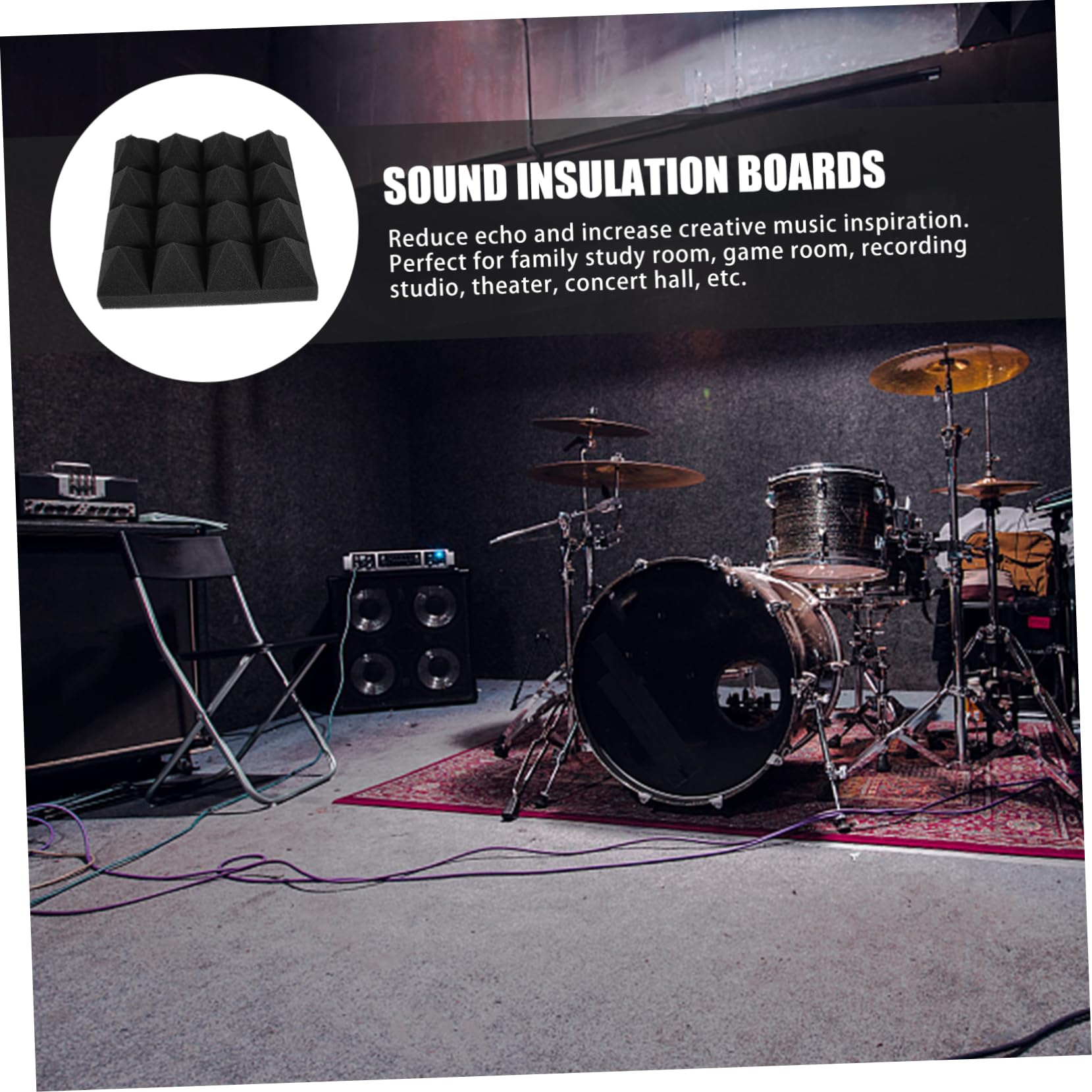 12 Piezas Paneles Acústicos de Absorción de Sonido Ignífugo Adhesivo para Estudio Grabación Ktv Sala Oficina Hogar