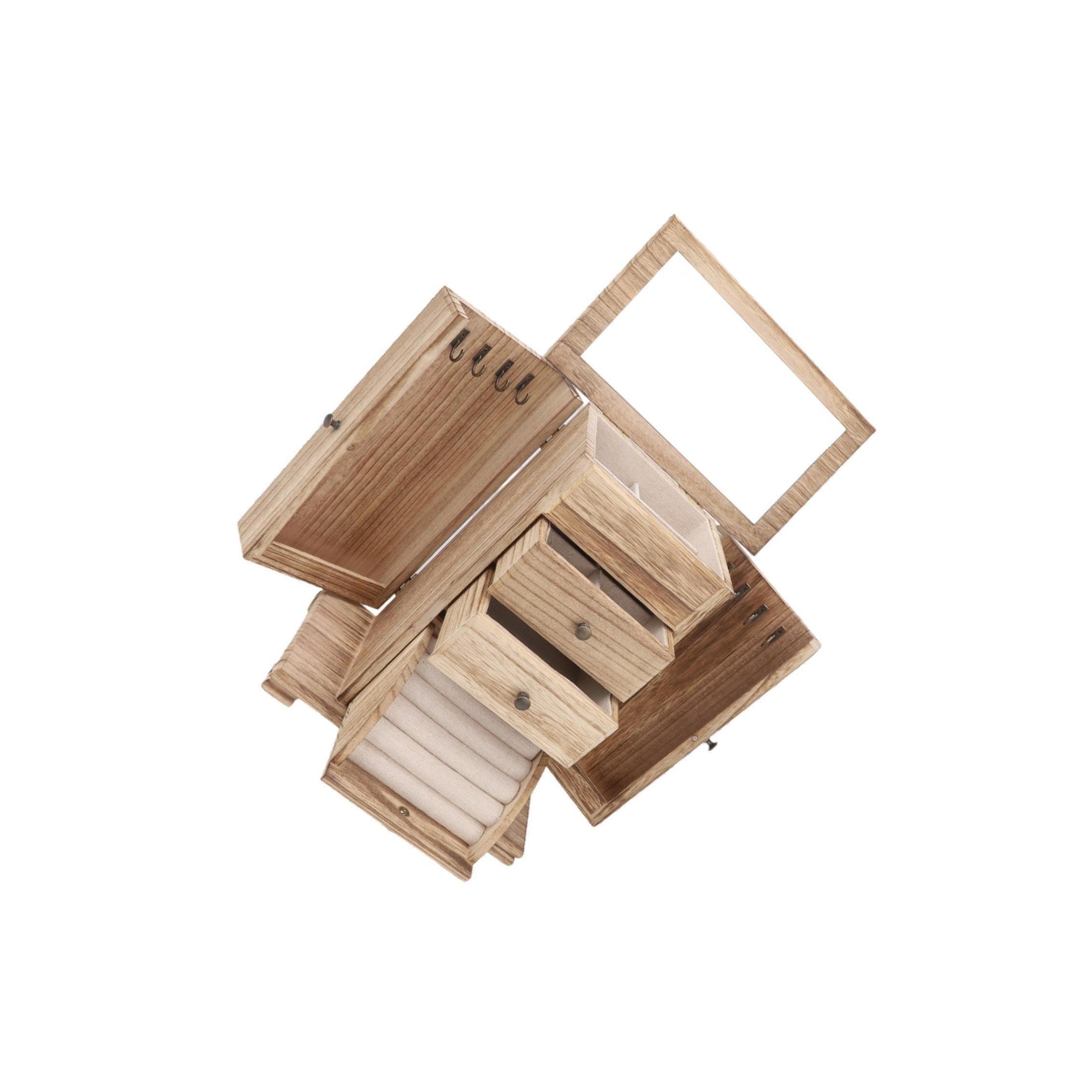 Organizzatore di gioielli, custodia per gioielli, scatola di legno con layout diviso, progettata per contenere orecchini, collane, bracciali e anelli, grande scatola legno per donne e uomini.