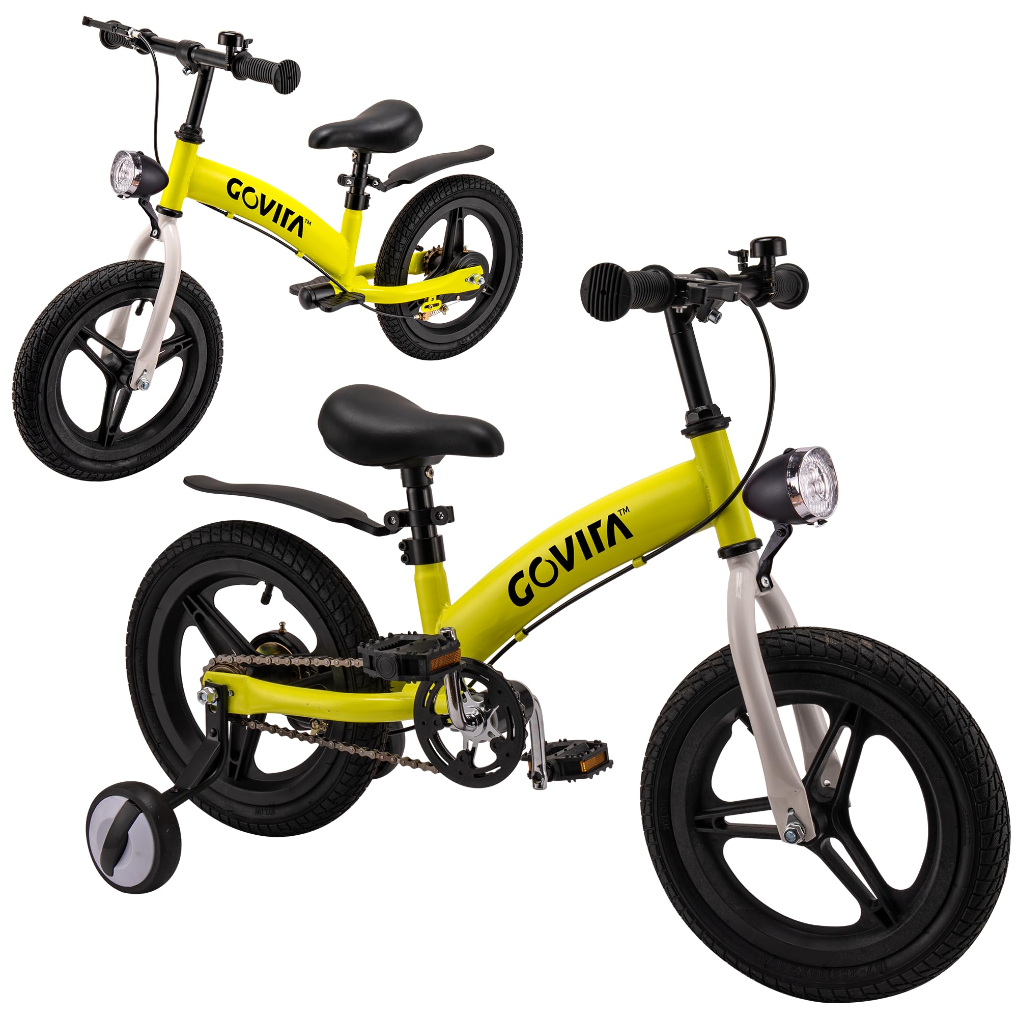 GOVITA Bicicletta Senza Pedali e con Pedali 2 in 1 per Bambini | Balance Bike da 14 Pollici | Bici Evolutiva per Apprendimento Equilibrio e Coordinazione | Freno a Mano, Sella Regolabile