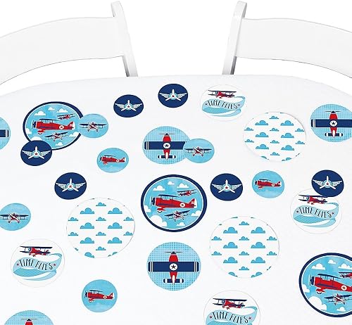 Big Dot of Happiness Taking Flight – Avión – Baby Shower o fiesta de cumpleaños – Confeti de círculo gigante – Decoraciones de fiesta – Confeti