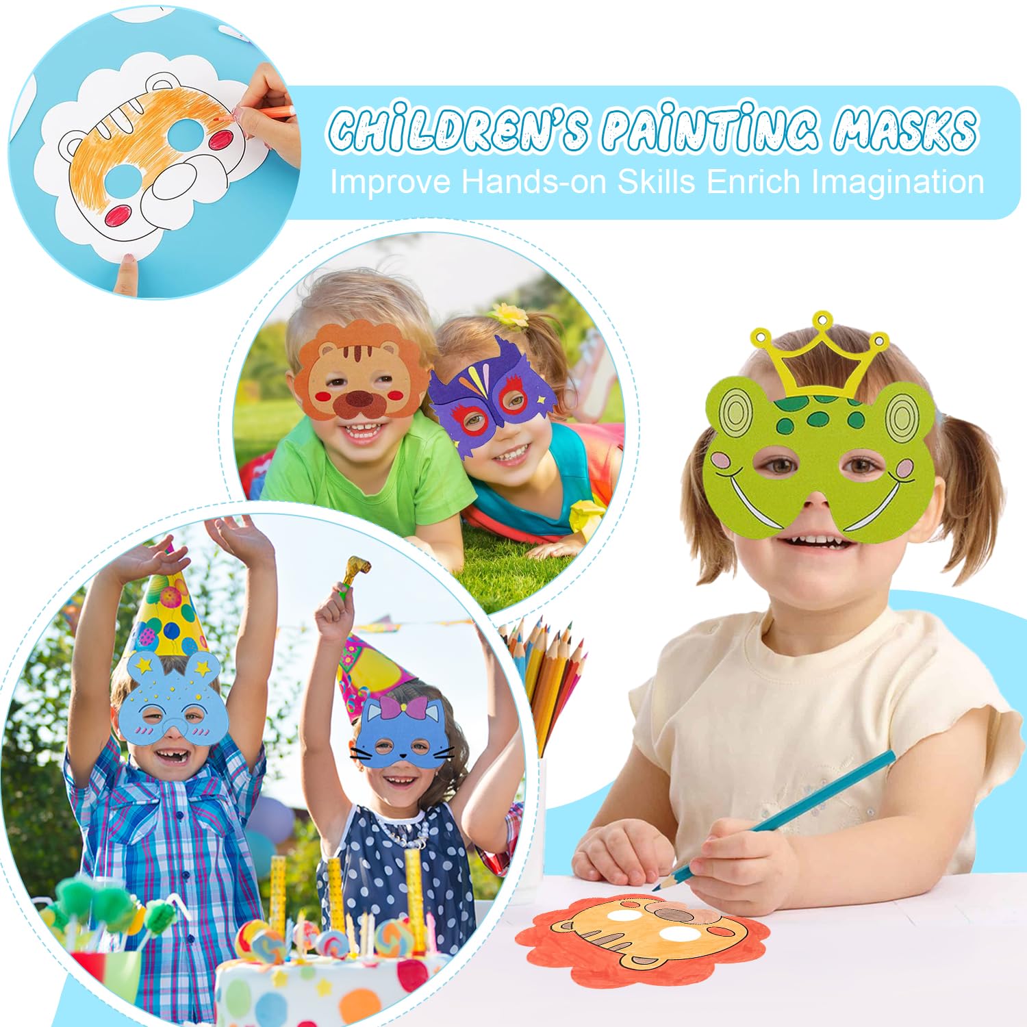 W Rxkiocs 34 Pezzi Maschere Animali Maschera Animale Set di Carta per Bambini con Adesivi per Tatuaggi di Animali per Bambini per Feste Nella Giungla Halloween Feste in Maschera