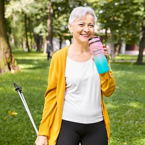 Miniatura 7 de Promoted To Grandma - Botella de agua potable de 32 onzas con tiempos para beber y pajita, motivacional con correa de transporte, a prueba de fugas