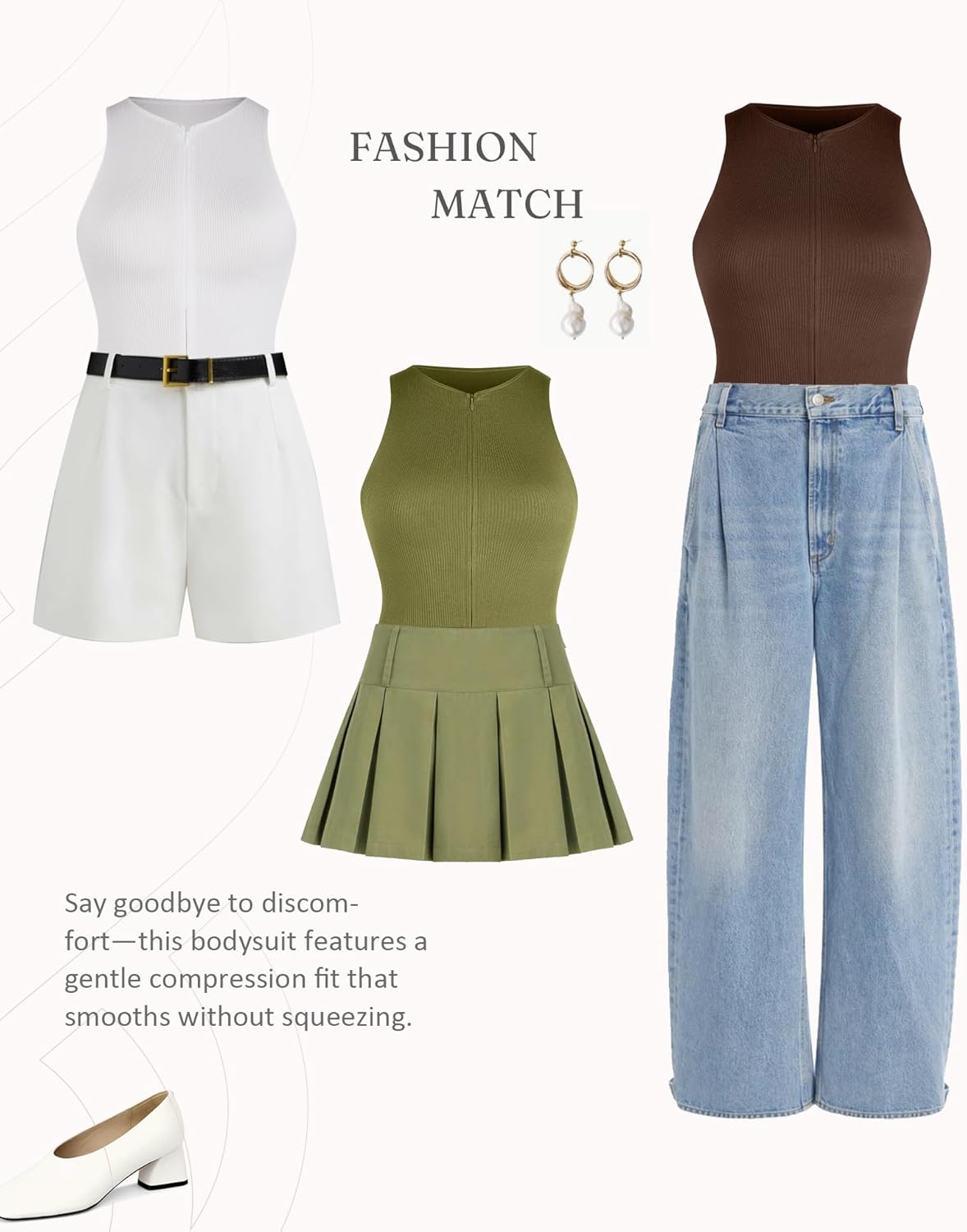 FeelinGirl Bodysuits for Women Seamless Body Suit Invisible Zip Up Crew Neck Slimming Ribbed Basic Tank Tops - Image 6