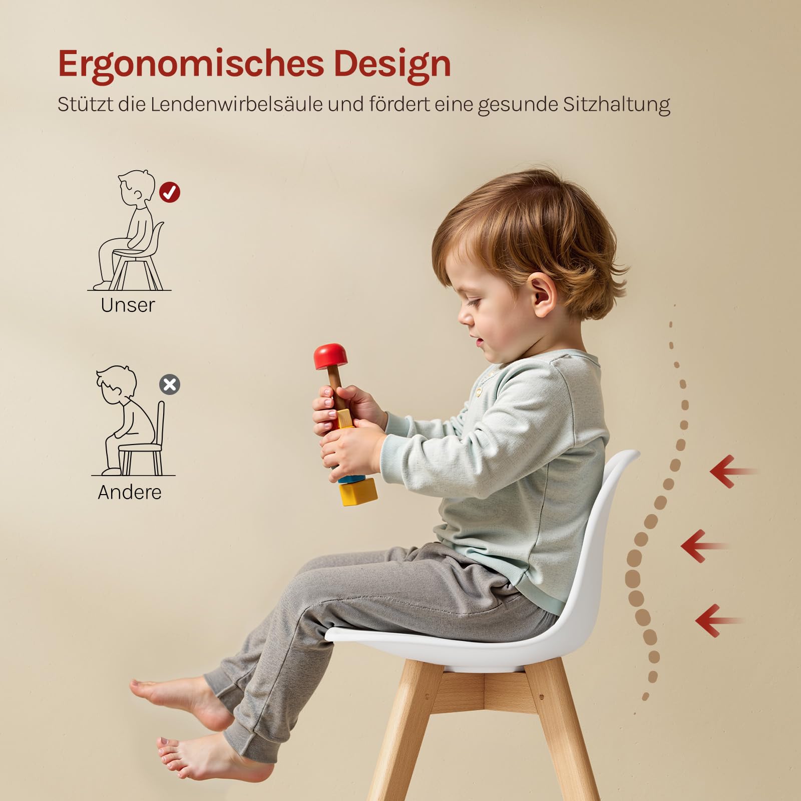 WOLTU Kinderstühle mit Holzbeinen, Stuhl für Kinder, Sitzhöhe 33 cm, Stabile Kinder Stühle mit Rückenlehne für Kinderzimmer, Sitzgruppe Kindertisch, 56 x 38 x 33 cm, Weiß