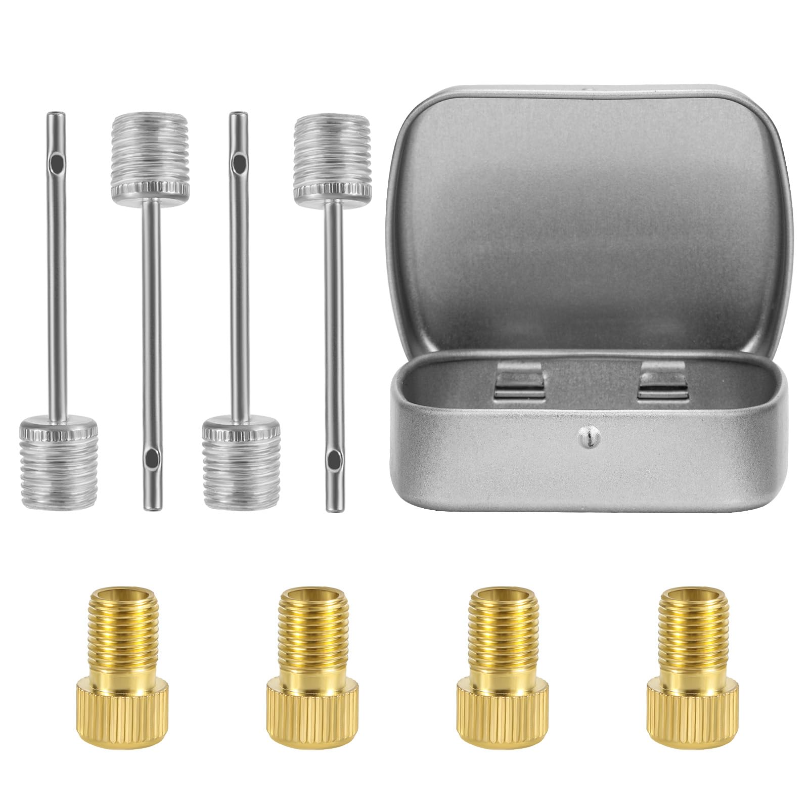 8pcs Bike Valve Adapter Set for Presta, Stainless Steel Brass Bicycle Tire Valve Adaptor with Storing Box Bike Tyre Air Pump Attachment for Inflatable Footballs Basketballs Balloons