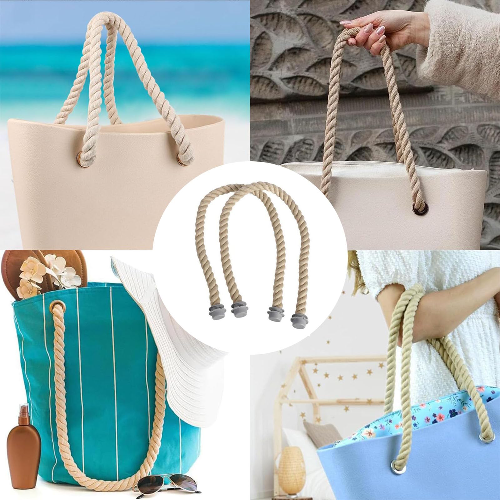2 PZS Asas para Bolsos Trenzado Cuerda, Asas para Bolsos de O Bag, 2 Piezas Reemplazo de Asas para Bolsa de Playa, Asas de Repuesto, Asas para Accesorios de Obag,hacer bolsos de bricolaje
