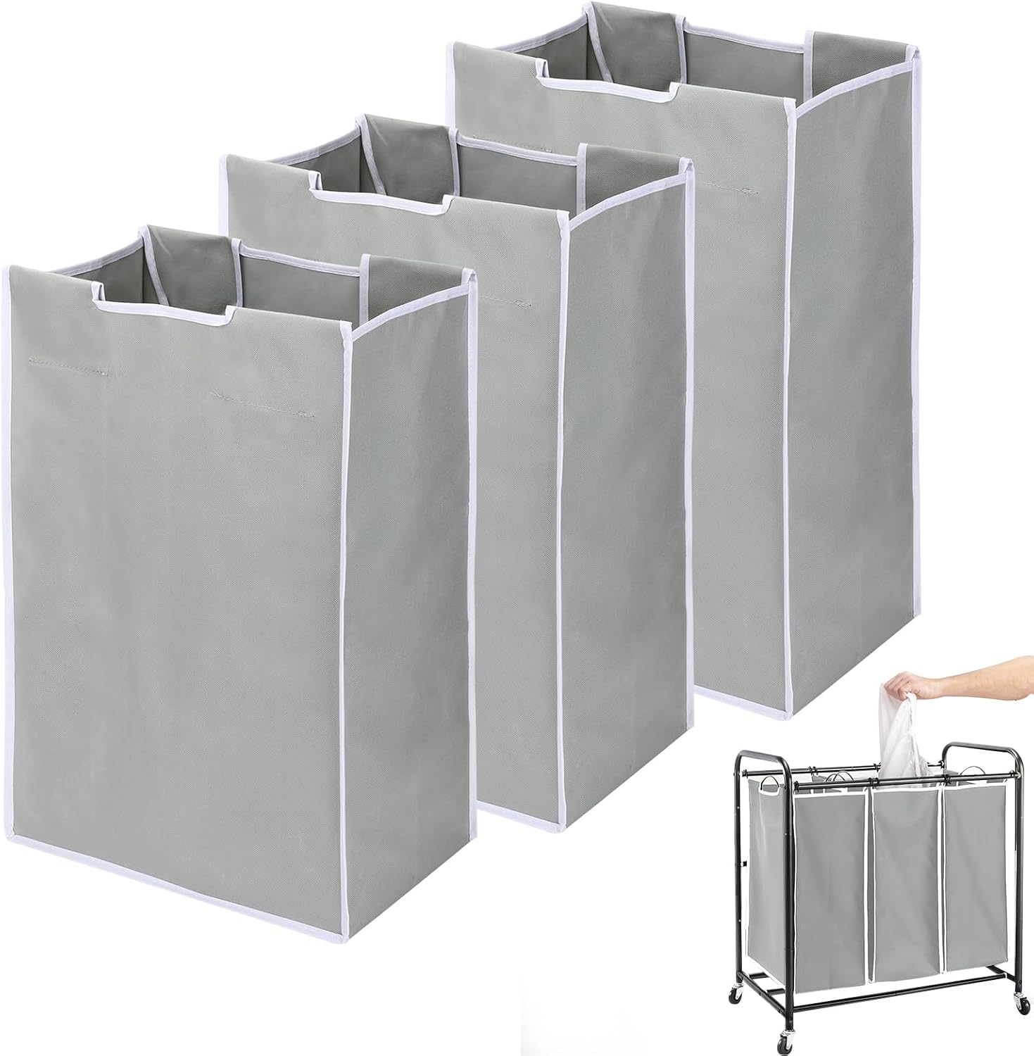 Laundry Hamper 3 Section Replacement Bags (No Frame), Augot