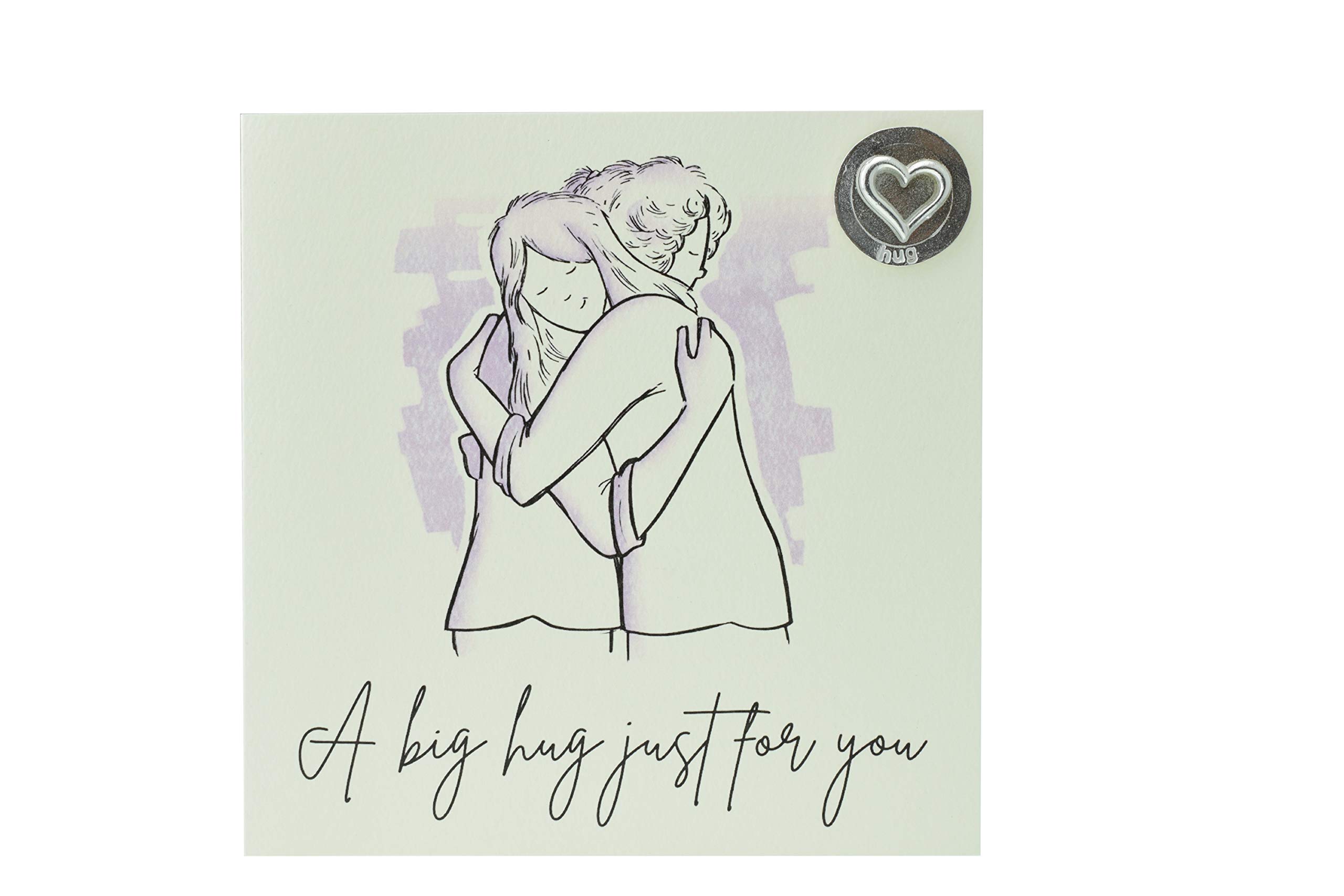Girls Hug Card with Hug Token - Friends Hug with message ‘A big hug just for you’ Thinking of You Card (gc-wayhuggbbig)