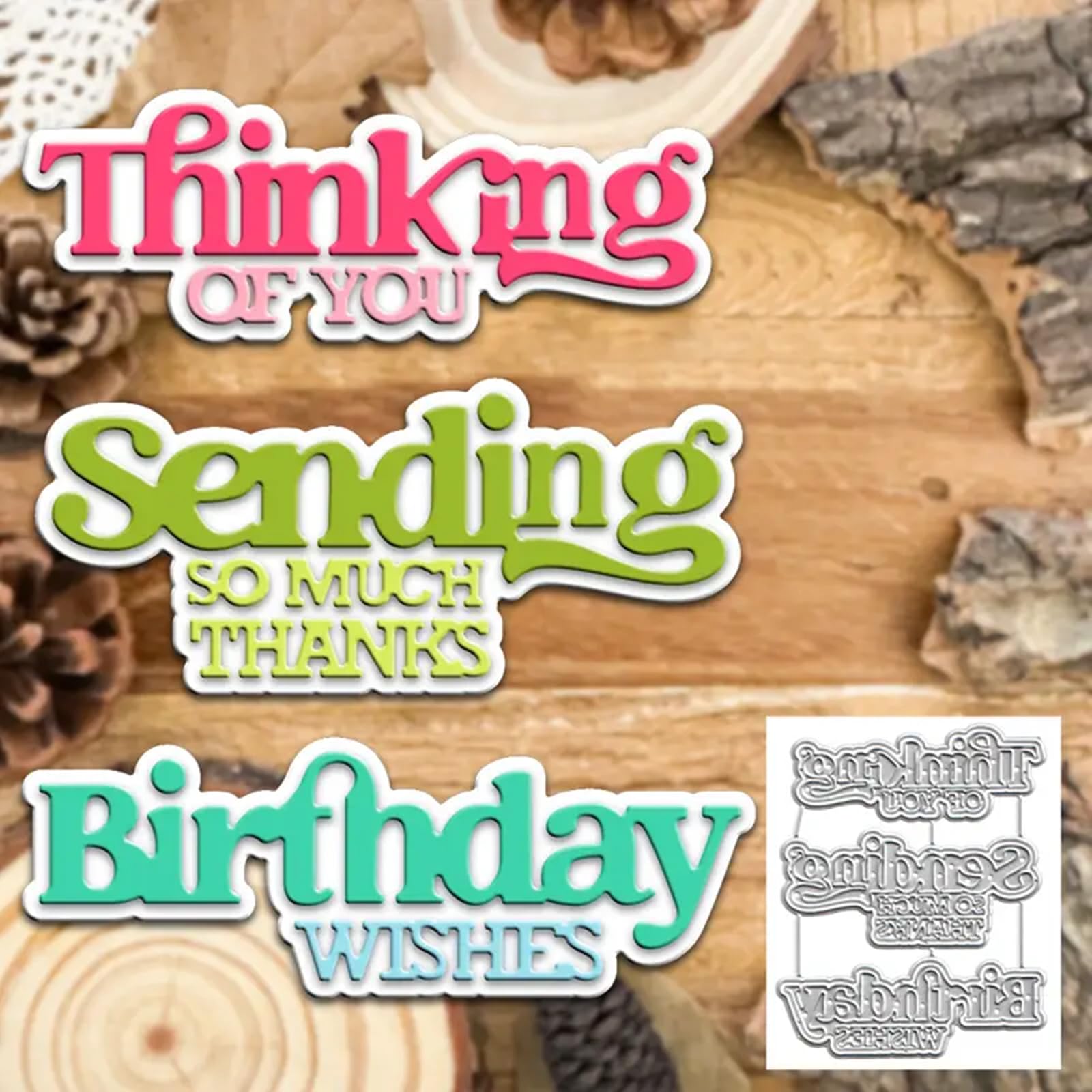 Troqueles de metal con palabras en capas, para pensar en letras, agradecimiento, marco de cumpleaños, festivales, plantillas de corte para manualidades, fotos, decoración de papel en relieve, para