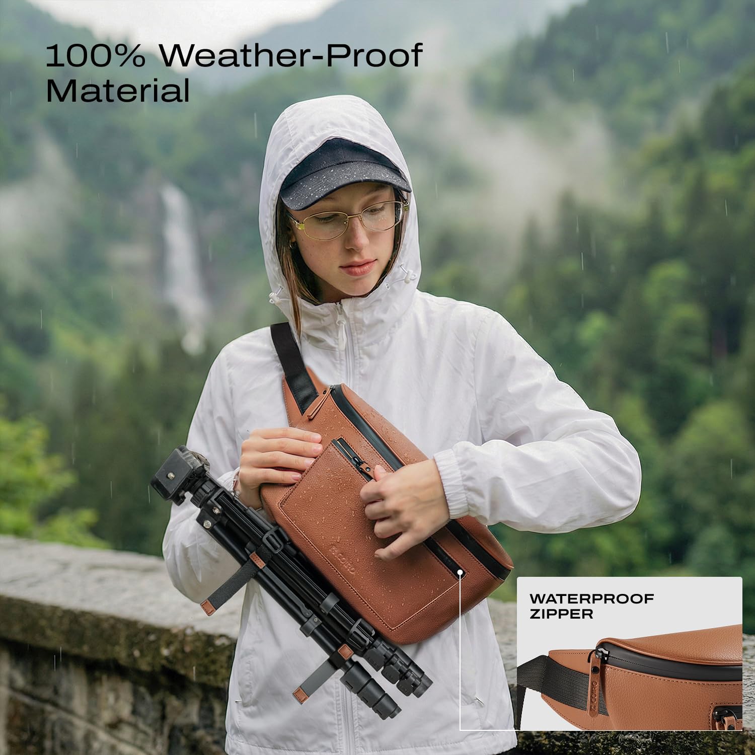 C Coiro Kameratasche Spiegelreflex Wasserdicht, Leder Fototasche für DSLR & Systemkamera, Braun