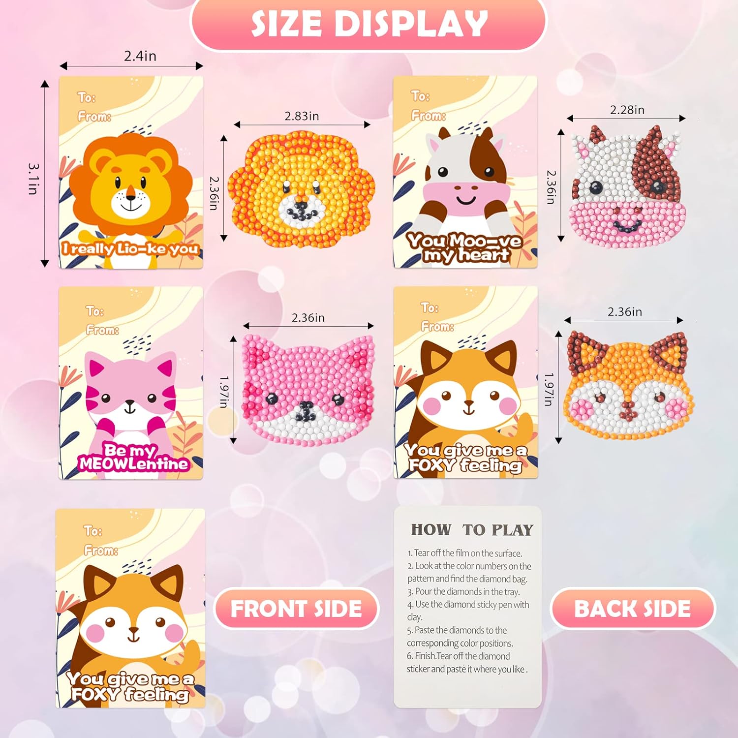 24 Pack Kid's Valentine's Day Cards with 5D Diamond Sticker Kits For Kids, Painting Craft Gift for Girls and Boys School Valentine Exchange Gift, Valentine's Party Favors Supplies & Art Activity