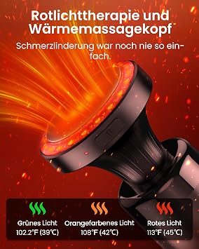 Massagepistole mit Wärmefunktion und RotlichttherapieNapre Massage Gun Massage Pistole mit Verlängerungs Griff und 3 Einstellbaren WinkelnMuskel Percussion Massagegerät für Rücken/Nacke Entspannung