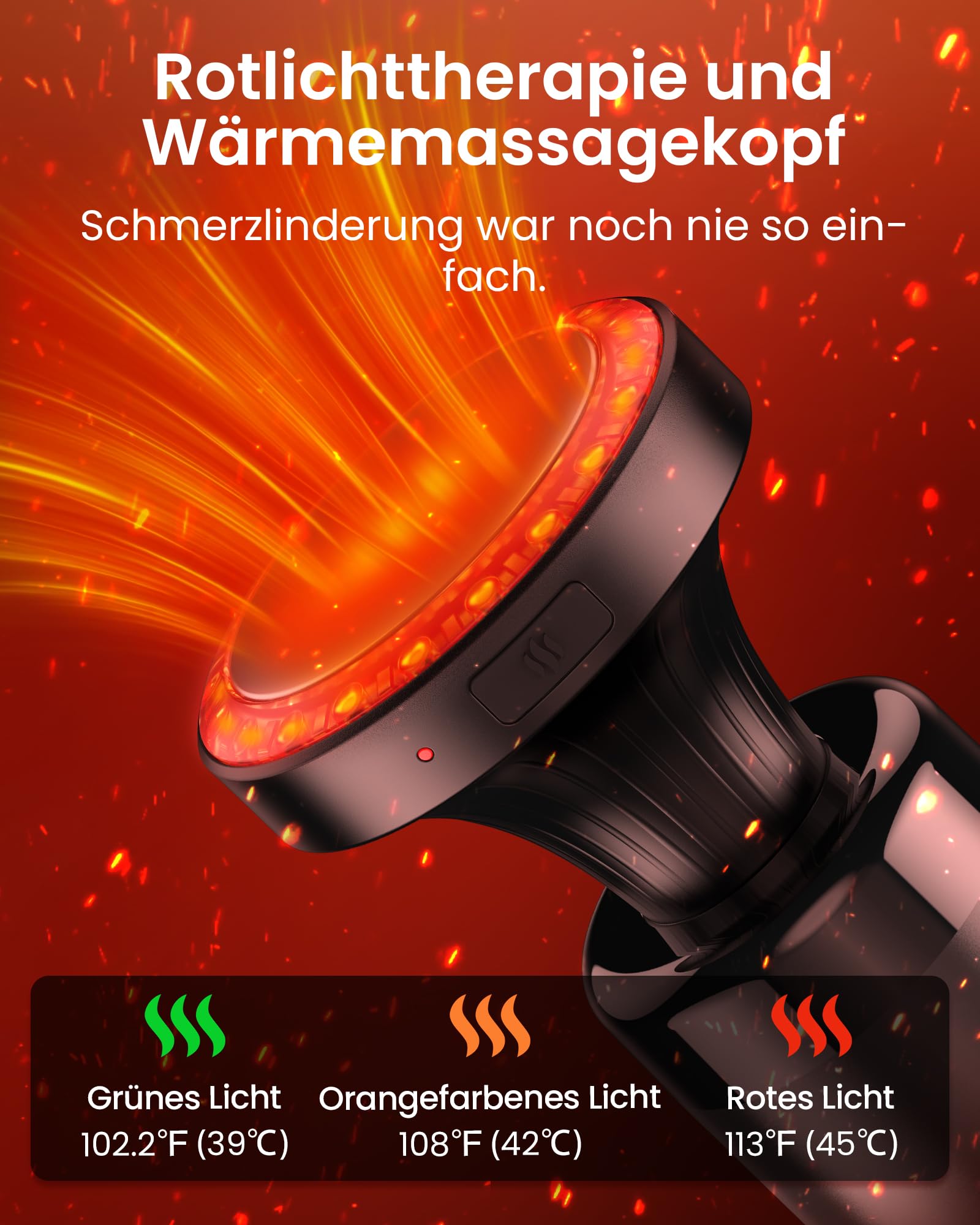Massagepistole mit Wärmefunktion und Rotlichttherapie,Napre Massage Gun Massage Pistole mit Verlängerungs Griff und 3 Einstellbaren Winkeln,Muskel Percussion Massagegerät für Rücken/Nacke Entspannung