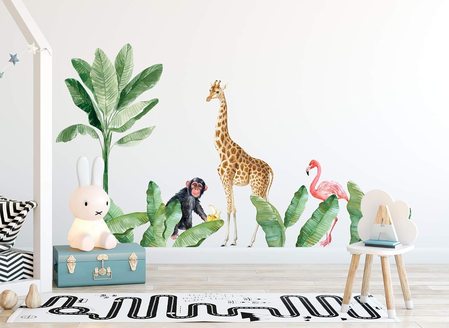 Murwall Kids Wall Decal Peel and Stick Safari Animal Wall Decals Cute African Animals Set Wall Sticker Zebra Giraffe Elephant Lion Leaves Sticker Kids Room Childroom