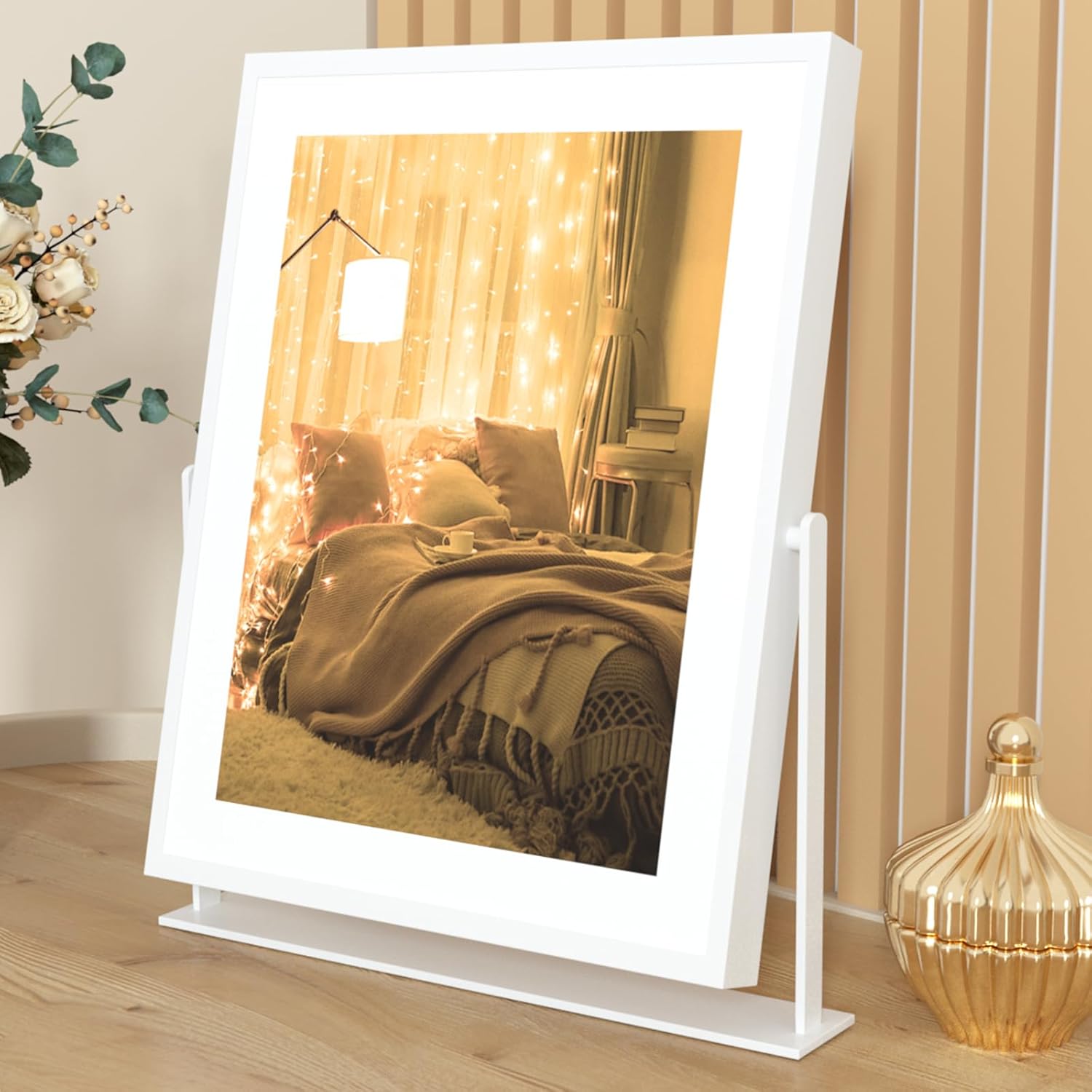 Lighted Makeup Vanity Mirror, Vanity Mirror with Lights, Upgraded Hollywood Makeup Mirror with Light, 3 Color Light, Dimmable, Smart Control, Portable LED Mirror for Travel