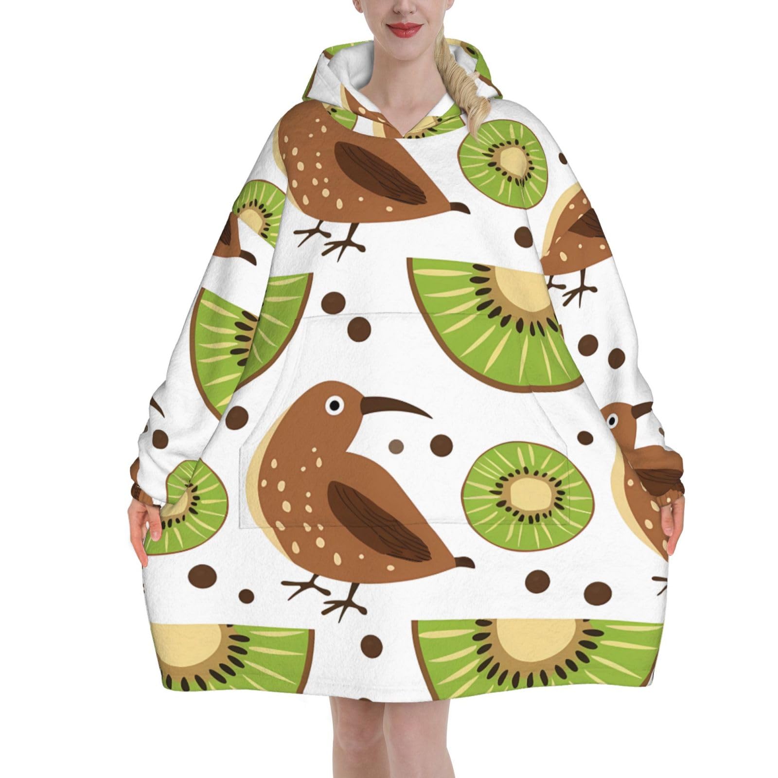 Kiwi Birds Kiwi Fruit Slices Blanket Hoodies For Women And Men Adult Oversize Wearable Blanket Hoodies For Soft And Warm
