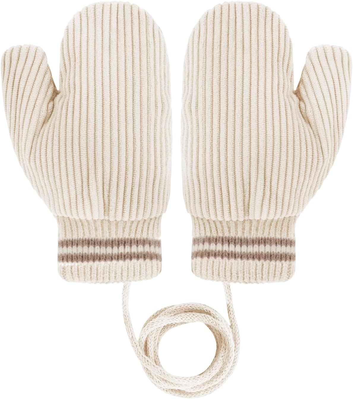 Kids Warm Mittens with String Knitted Winter Cute Full Finger Snow Gloves Infant Baby for Boys Girls Age 1-4