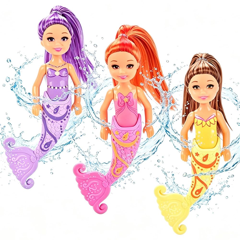 HATFRYF 3-Piece Princess Dolls Pool Toy Set, Underwater Swimming Diving Training Toys, Water Bath Toys for Boys and Girls (3PCS)