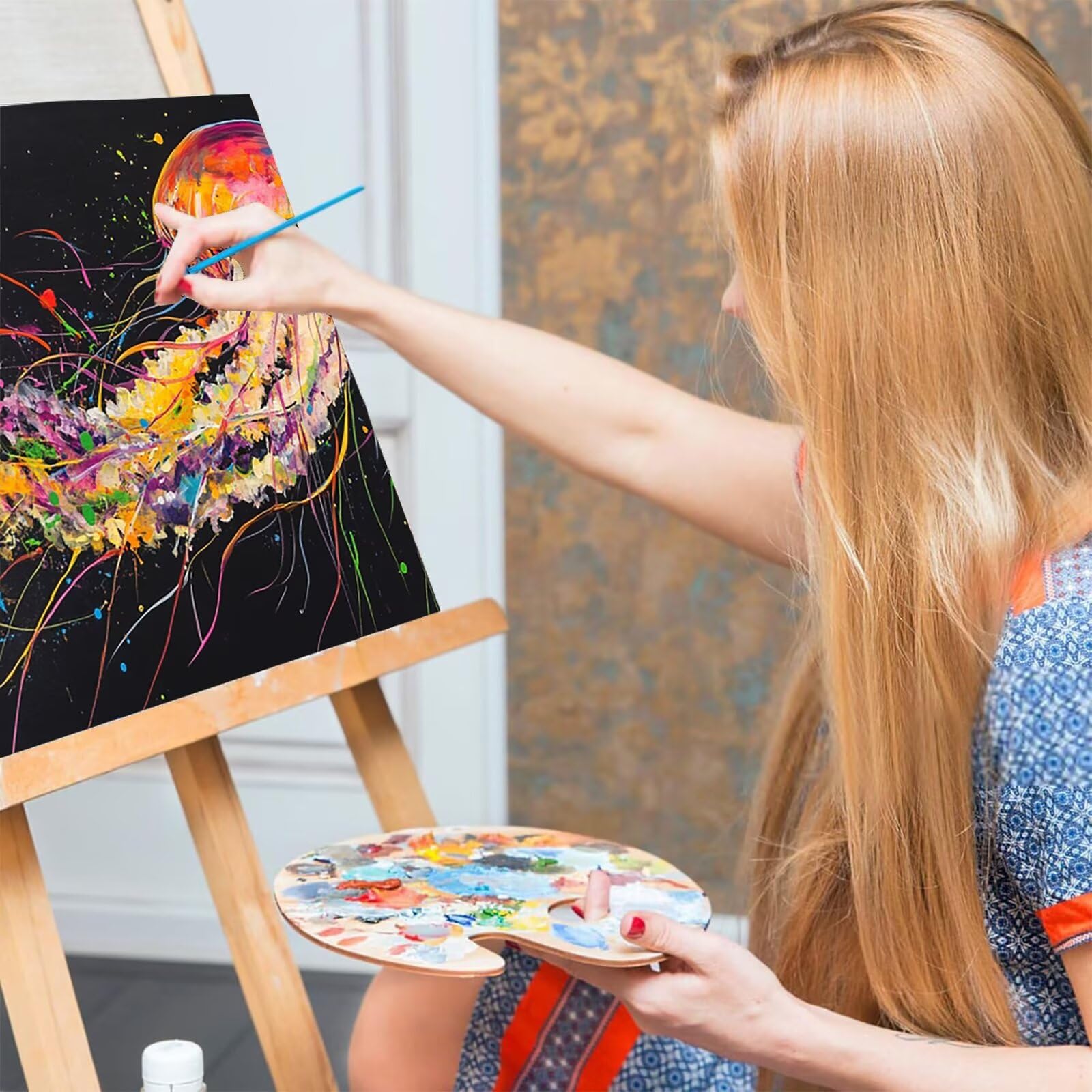 Malowanie według liczb, meduzy (6) malowanie według liczb, dla dorosłych, 3 sztuki "zrób to sam" Sen 60 x 120 cm, dla dorosłych, z pędzlami i farbami akrylowymi, zestaw do majsterkowania dla dorosłych