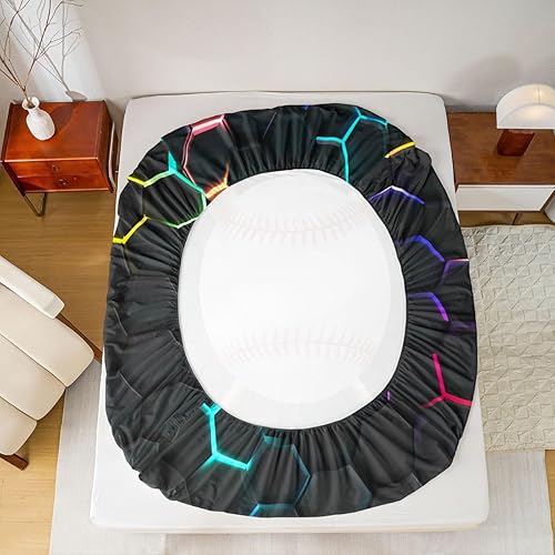 Miniatura 6 de Erosebridal Juego de sábanas deportivas para niños, ropa de cama completa de béisbol, sábanas hexagonales geométricas para niñas, niños,