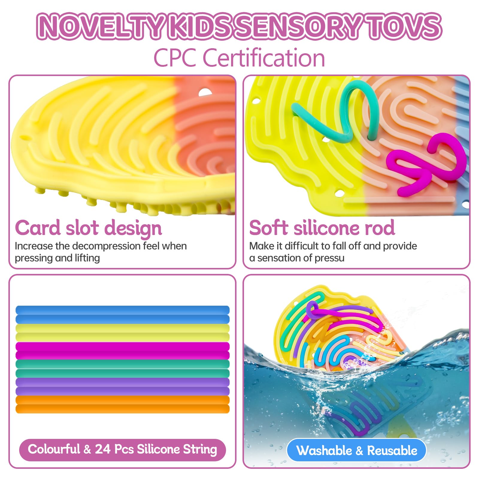 BMSQOFD 2 Pack Sensory Activity Board,Double-Side Silicone Fidget Toys for Stress Relief,Calming,Focus,ADHD and Autism - Image 4