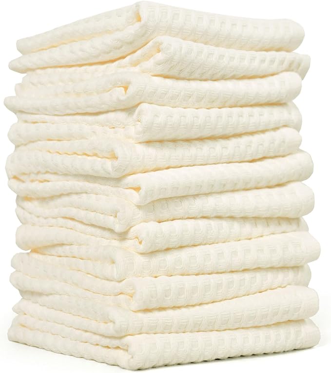 Cleanbear Wash Cloths 12 Pack, Cream Washcloths Set, 100% Cotton Waffle Weave – Fluffy, Absorbent, Quick-Drying Wash Cloths for Showering, Face, Body, and More