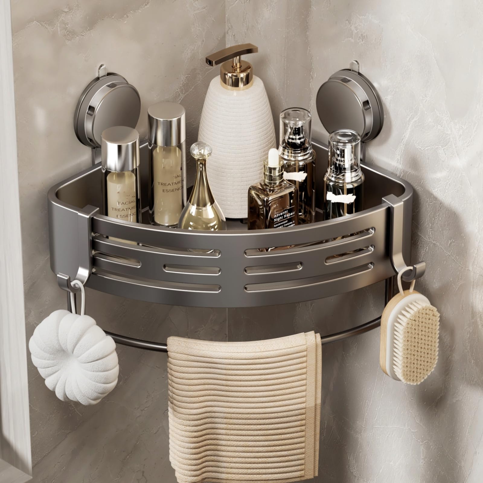 VOLPONE Shower Caddy Corner Suction Cup Shower Shelf Corner No Drilling Bathroom Shower Organizer Storage Rack Adhesive 1-Pack