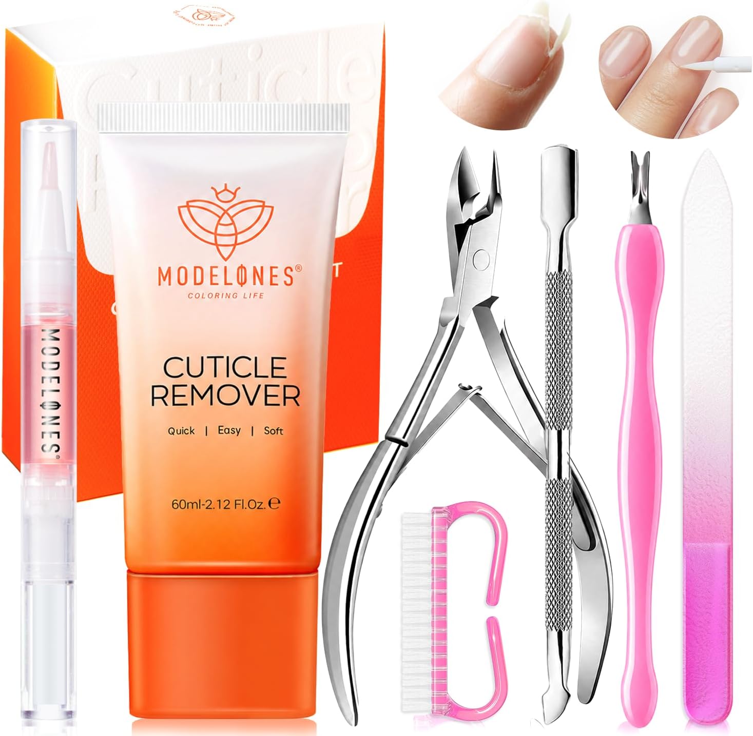 Modelones Cuticle Remover, Nail Kit Cuticle Trimmer Pusher Remover Liquid | Manicure Kit for Women Cuticle Oil Pen Nail Stuff & File Cuticle Nippers & Cutter Nail Tools Manicure Set Nail Care Prep Kits