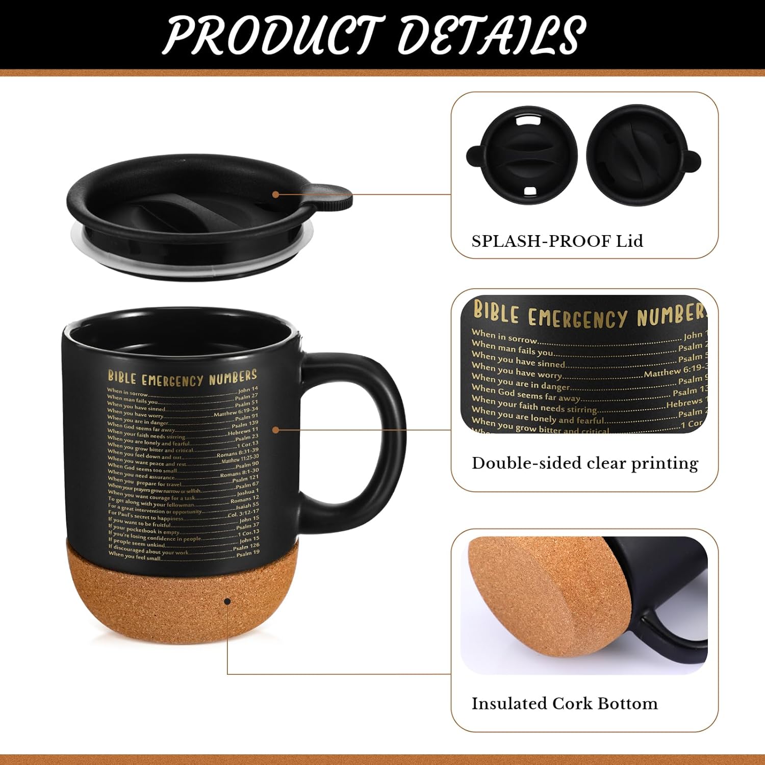 24 Set Christian Mugs Gifts Bulk Ceramic Coffee Cups with Bible Verses Religious Employee Appreciation Gifts for Men Women Church Office Employee Coworker, 15 oz (Black) - Image 3