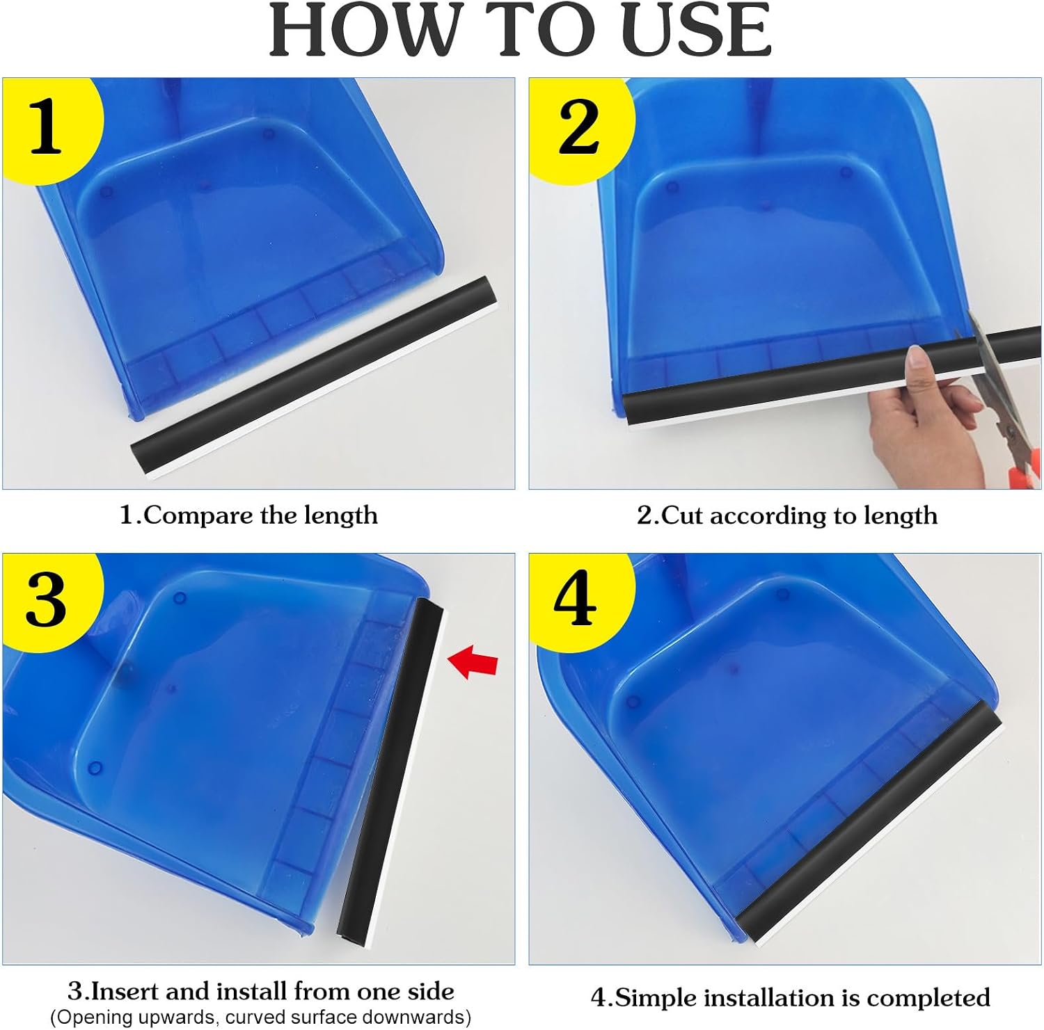 Luxshiny Dustpan Edge Replacement Strips 2pcs 29cm Hard Black Plastic Lips Sturdy Dustpan Repair Accessories for Household and Garden Cleaning