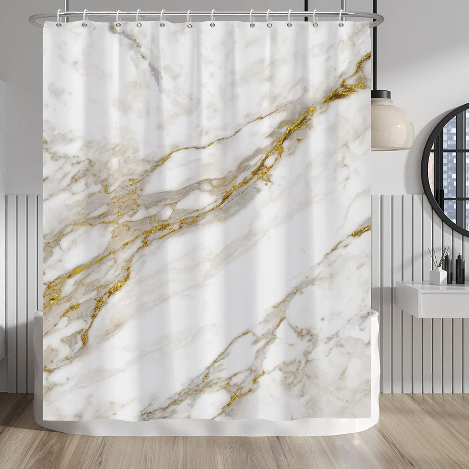 Baocicco White Marble Shower Curtain Gold Texture Luxury