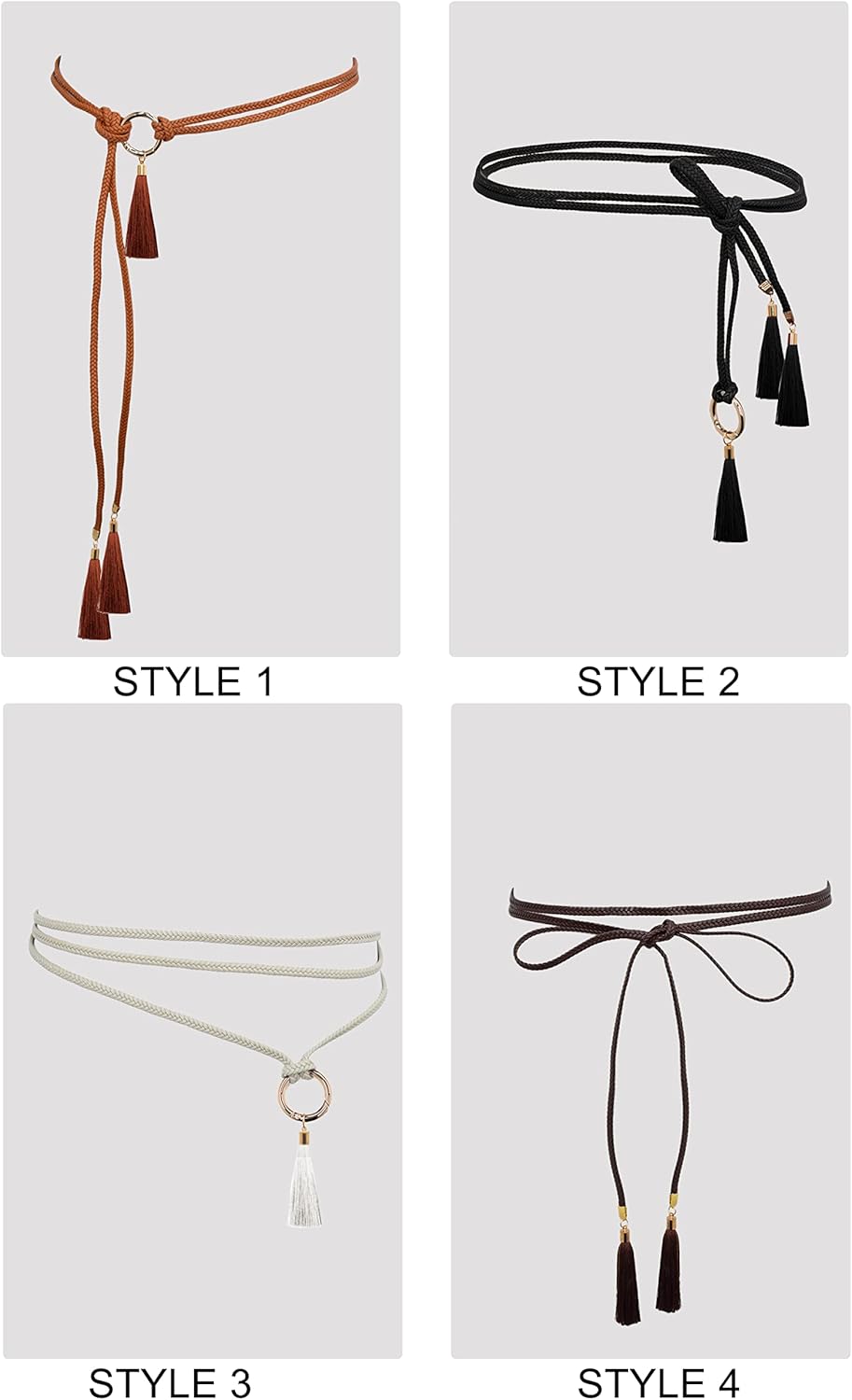 Women Girls Braided Waist Tie Belt/Rope with Tassel Wrap Cloth Belts for Dress Pants - Image 4