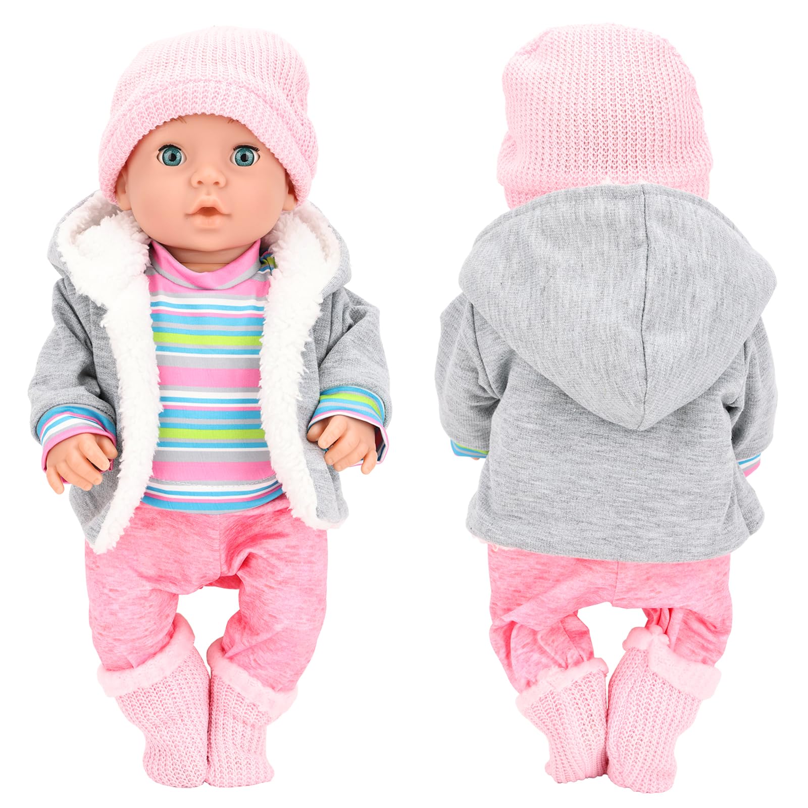 Miunana 5 Piezas para New Born 35 CM-45 cm (14 Pulgadas-18 Pulgadas) Baby Dolls Muñeca, Bebé Muñecas (Sombrero + Abrigo + Vestido + Pantalones + Calcetines + Perchas) (No Incluye Muñeca) — view 2