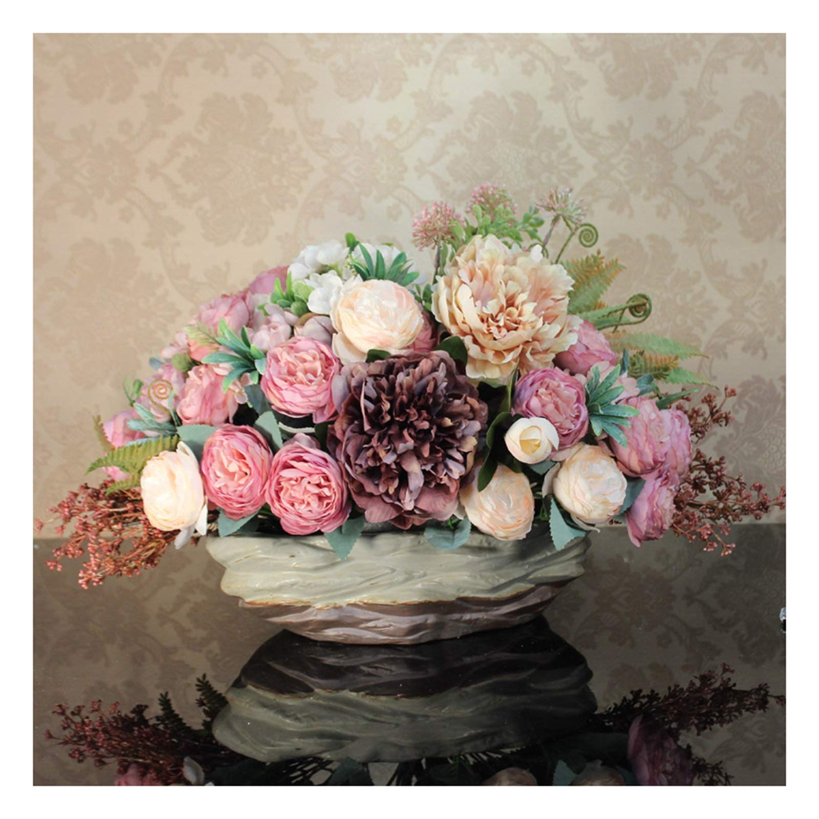 Centro De Mesa con Flores Artificiales De Imitación - Ramo De Peonías Artificiales Retro con Tacto Real, Flores Artificiales De Seda Noble para Decoración del Hogar, Porche, Oficina Y Salón.