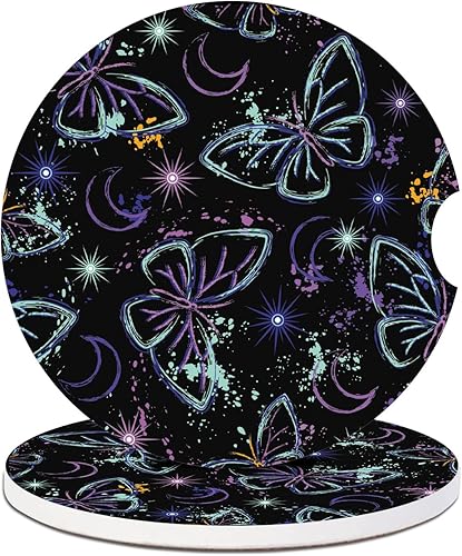 Miniatura 12 de Posavasos para automóvil, palmera con luna llena, paquete de 2 absorbentes para portavasos, inserto antideslizante universal de cerámica absorbente