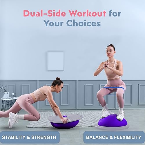 Miniatura 5 de Entrenador de media pelota de equilibrio, pelota de ejercicio inflable de 19/23 pulgadas con bandas de resistencia y pelota de pilates, pelota de